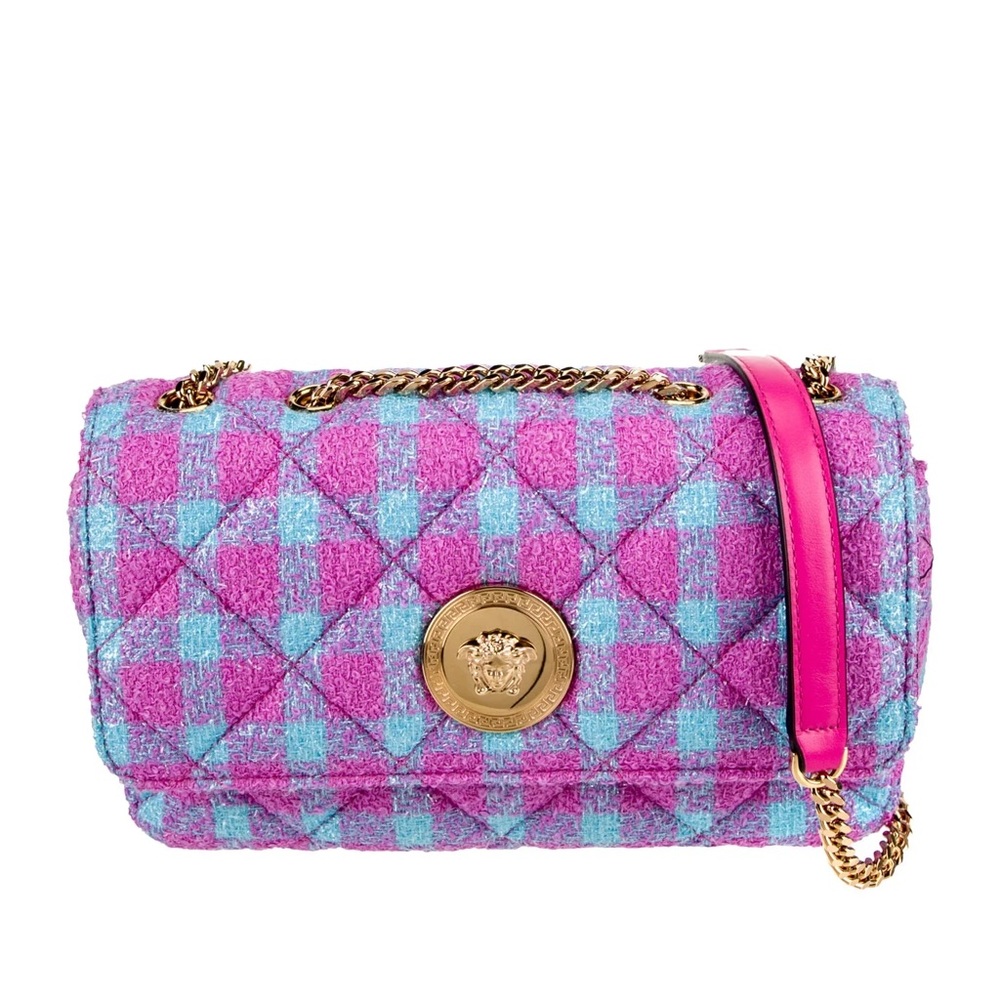 Versace La Medusa quilted tweed leather logo monogram shoulder crossbody bag NEW
